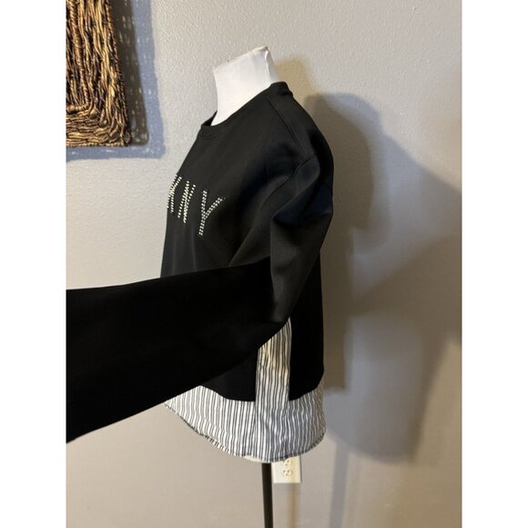 DKNY Top S Small The Everywhere Sweatshirt Black Blue White Crystals NWT NEW - Picture 5 of 15